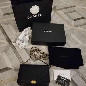 Authentic Chanel Chevron Boy Wallet on Chain (WOC)